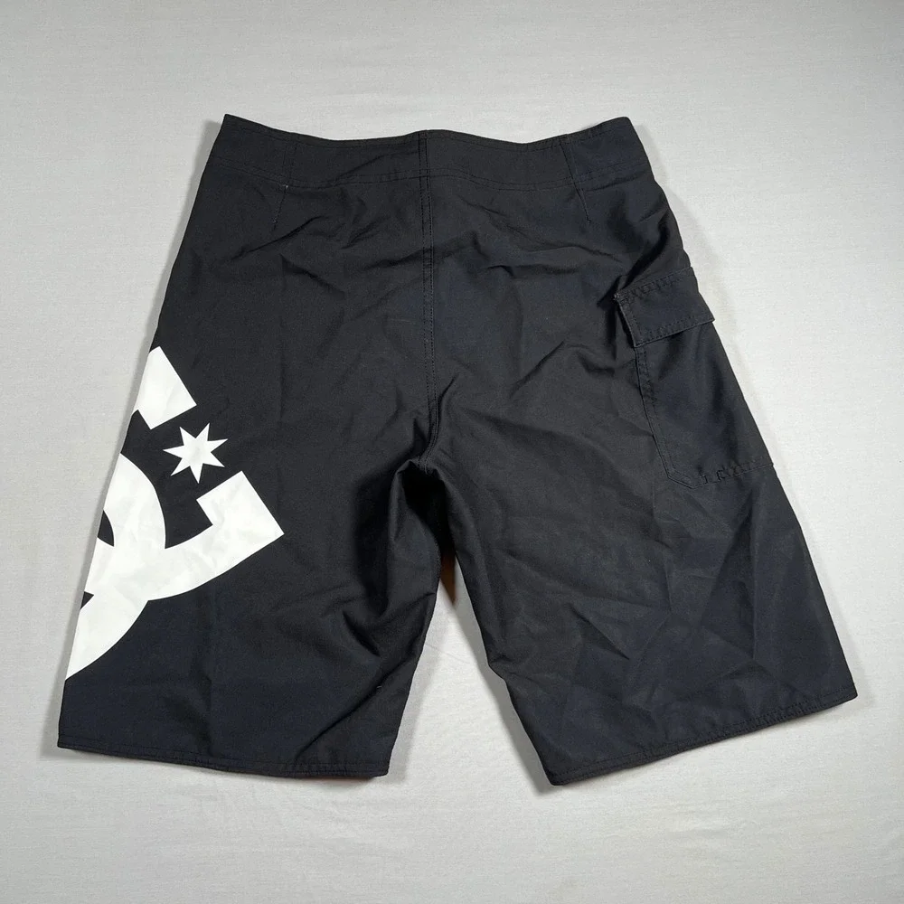 DC Shoes Mens Black Board Shorts White Logo Size 30 Surf Skate Swim Trunks Y2K